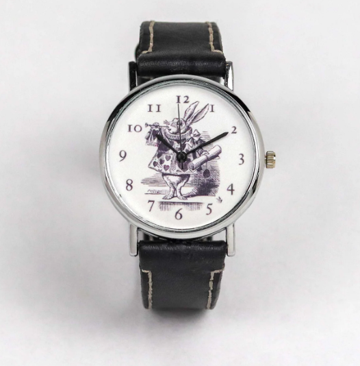 Black Leather Strap White Rabbit Wrist Watch | Rusty Raven LLC