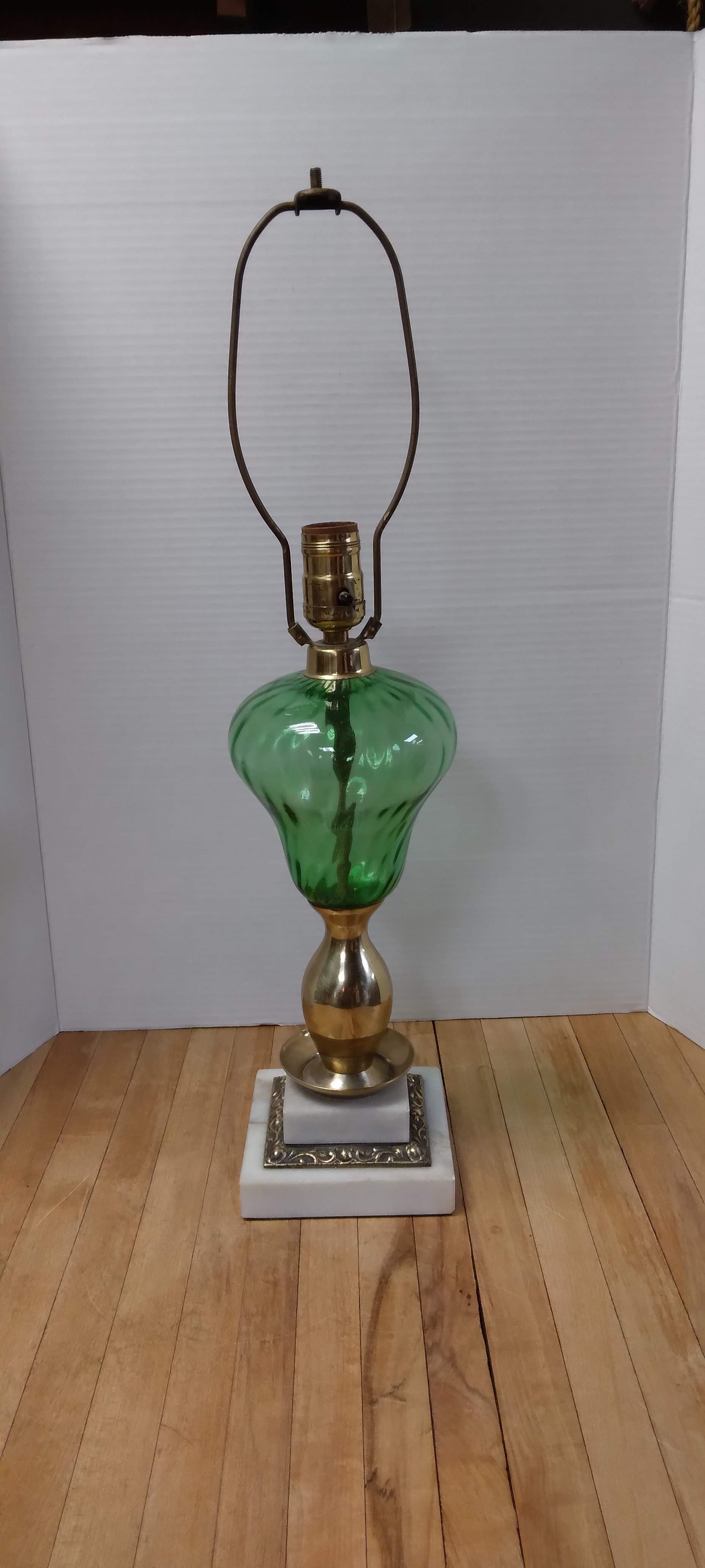 Vintage MCM Style Emerald Green Marble Base Table Lamp (not working