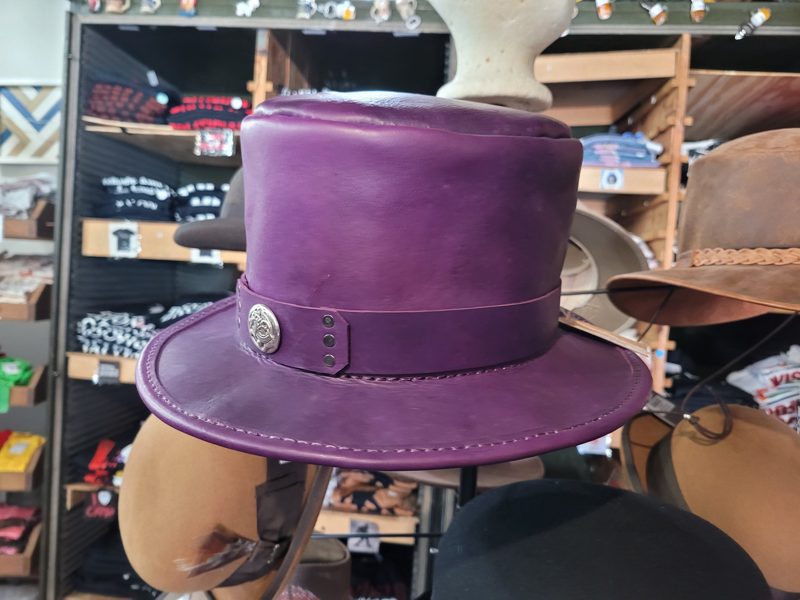 Hand Made Purple Leather Top Hat Rusty Raven LLC
